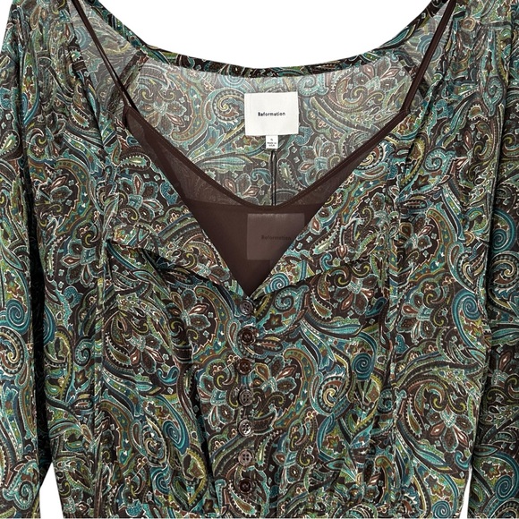 NWT Reformation Becca Dress - Brown Green Paisley Maxi Dress w/ Slip Liner sz S - Picture 8 of 16